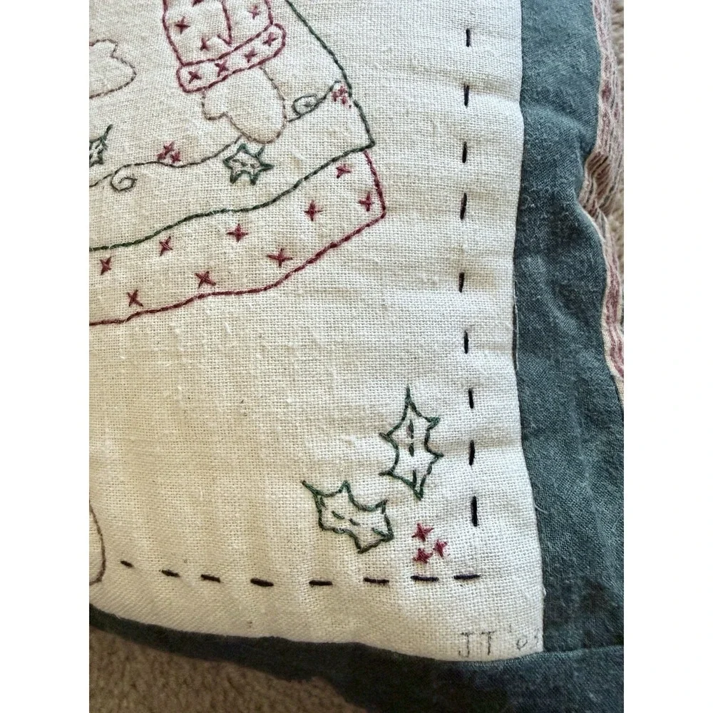 Vintage Primitive Christmas Angel Handmade Pillow Folk Art Ticking Stripe 16